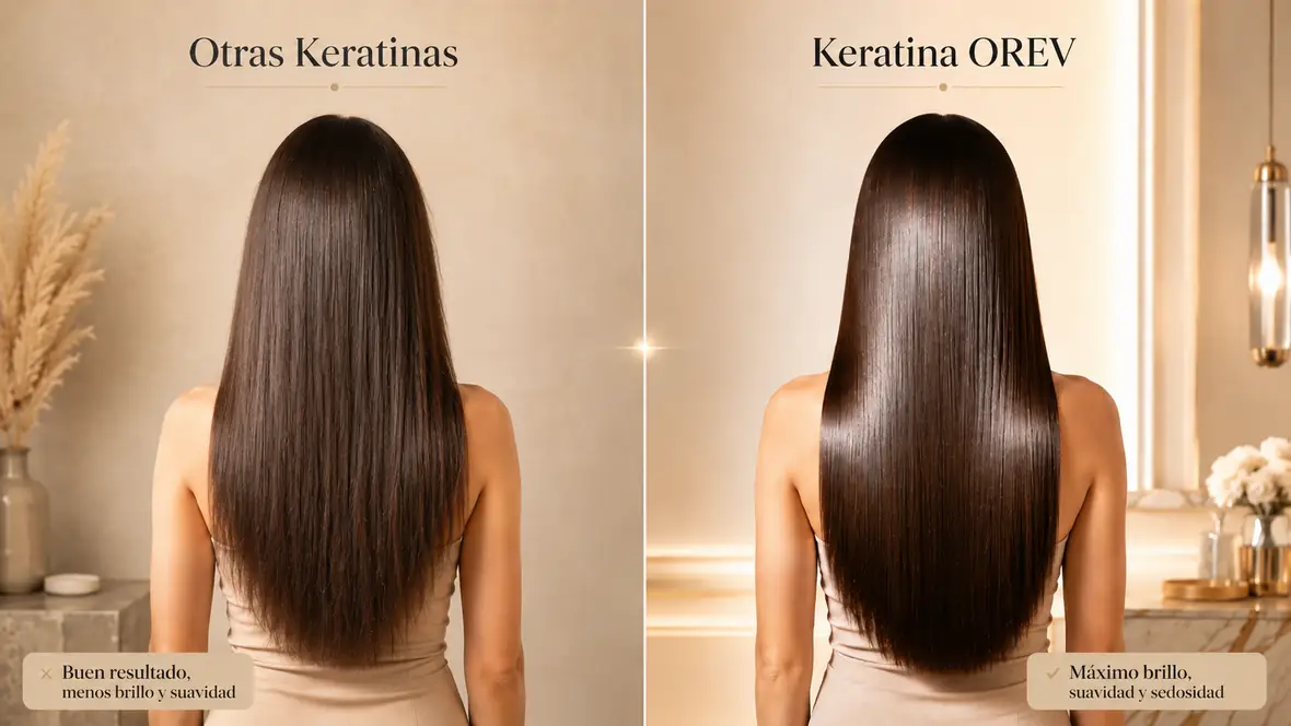 Antes y resultado de tratamiento capilar profesional OREV